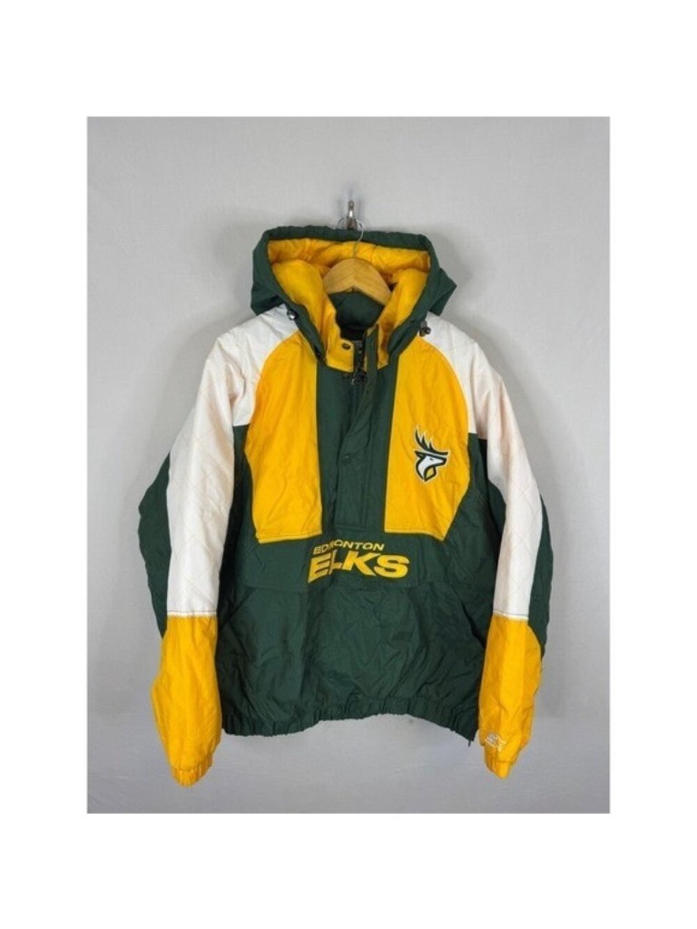 Starter Edmonton Elks CFL Puffer Jacket Mens XL Green Yellow Colorblock Anorak